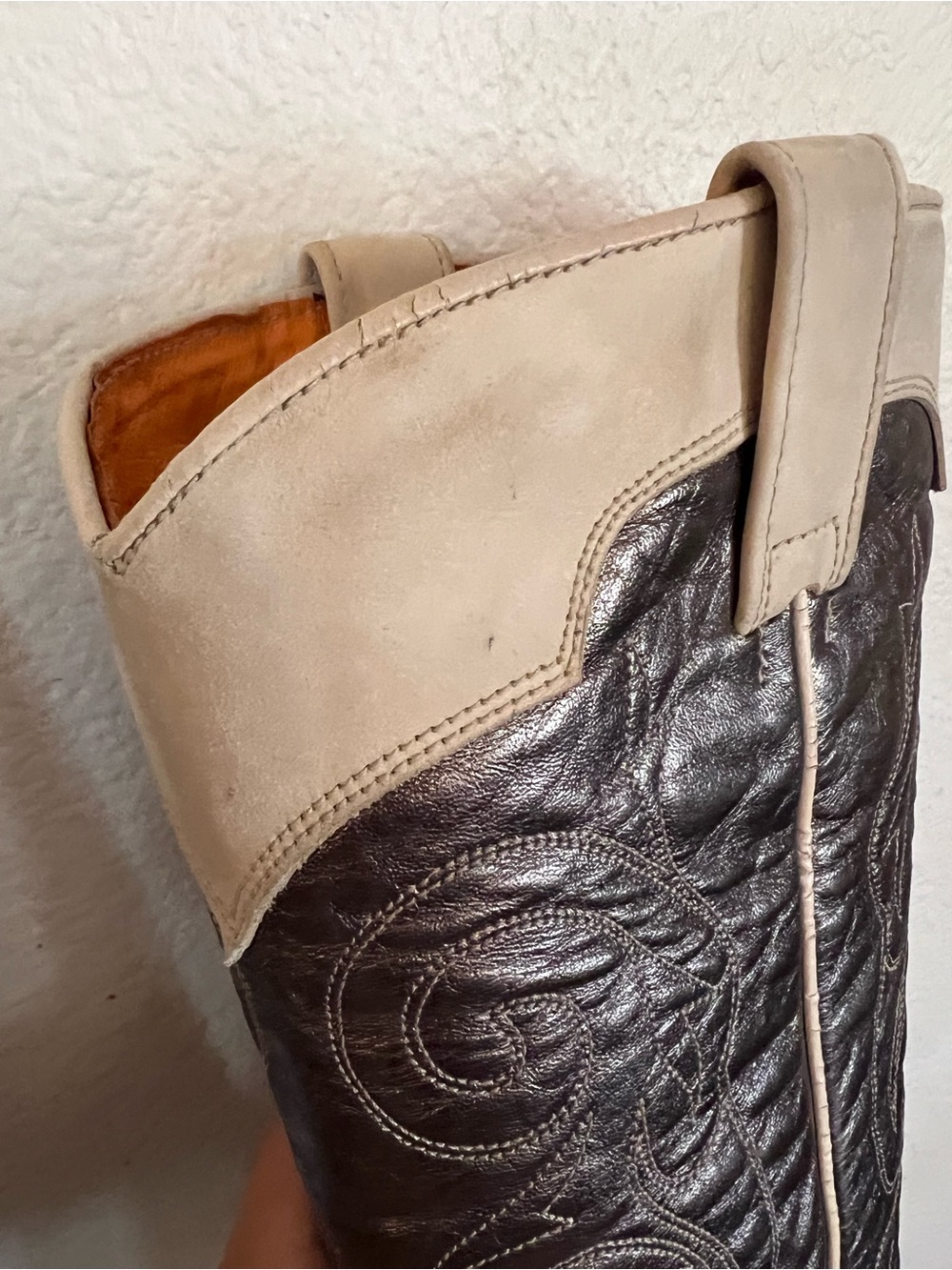 Vintage Frye Stitch Tall Mustang Western Heel Cowgirl Boots Silver/Beige Sz 10M - Picture 13 of 17